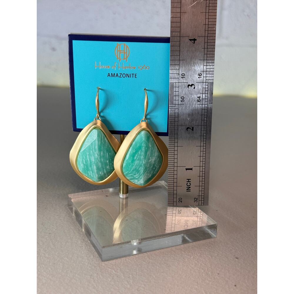 House of Harlow 1960 Amazonite Gold Tone Teardrop Dangle Earrings NWT - Picture 4 of 6